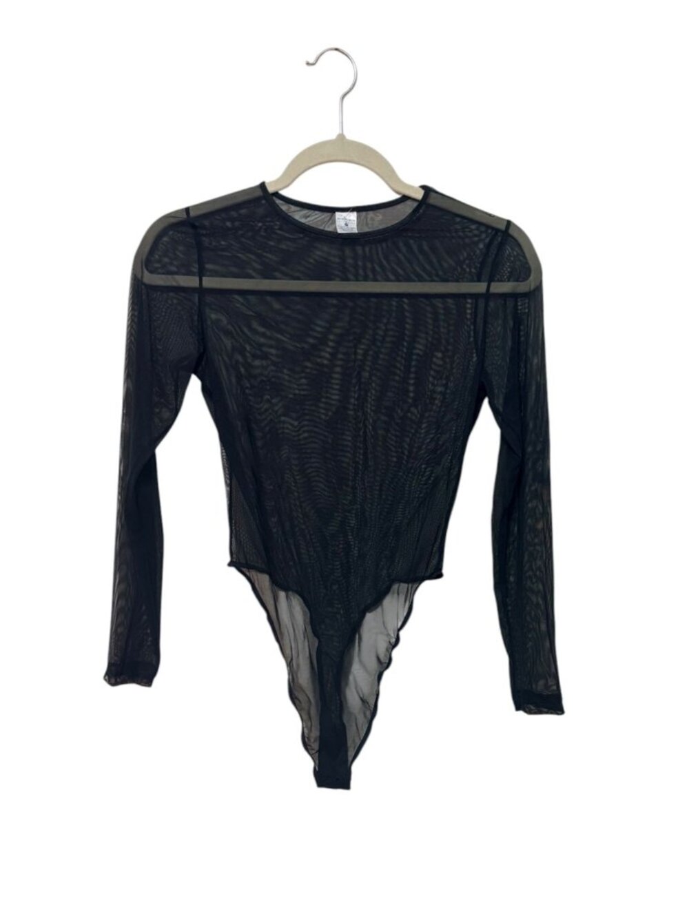 NEW Vintage Nordstrom Mesh Bodysuit M Black NEW Naked Dressing Sheer Long Sleeve